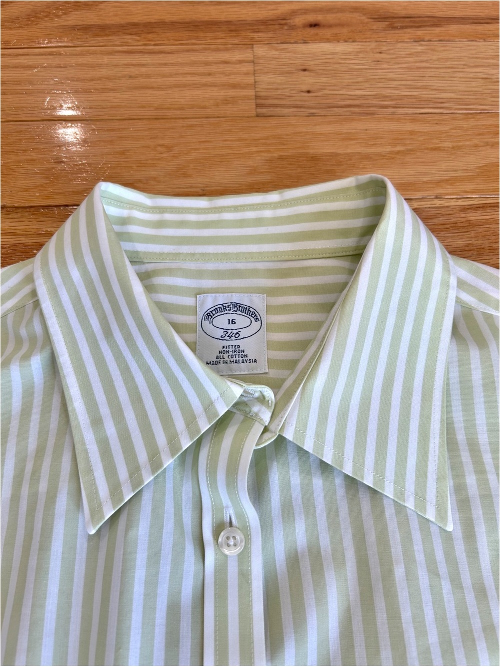 Brooks Brothers 346 Non Iron Sleeveless Button Down Shirt Green White Stripe 16 - Picture 3 of 13